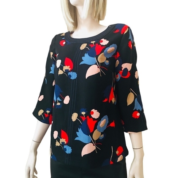 Anthropologie Boden Blouse Top Shirt Tank Floral Colorful Versatile ΒΎ Sleeve - Picture 3 of 13